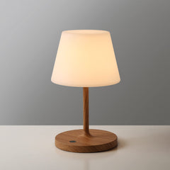 WEILAILUX front view wood-grain lamp showing design and portability benefit