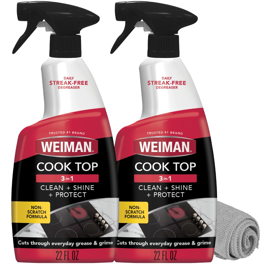 Weiman front packaging 2-pack showing bottles and microfiber cloth for quick cleaning