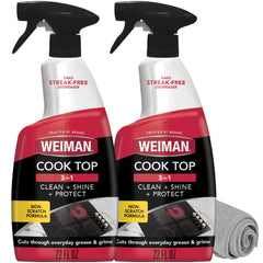Weiman front packaging 2-pack showing bottles and microfiber cloth for quick cleaning