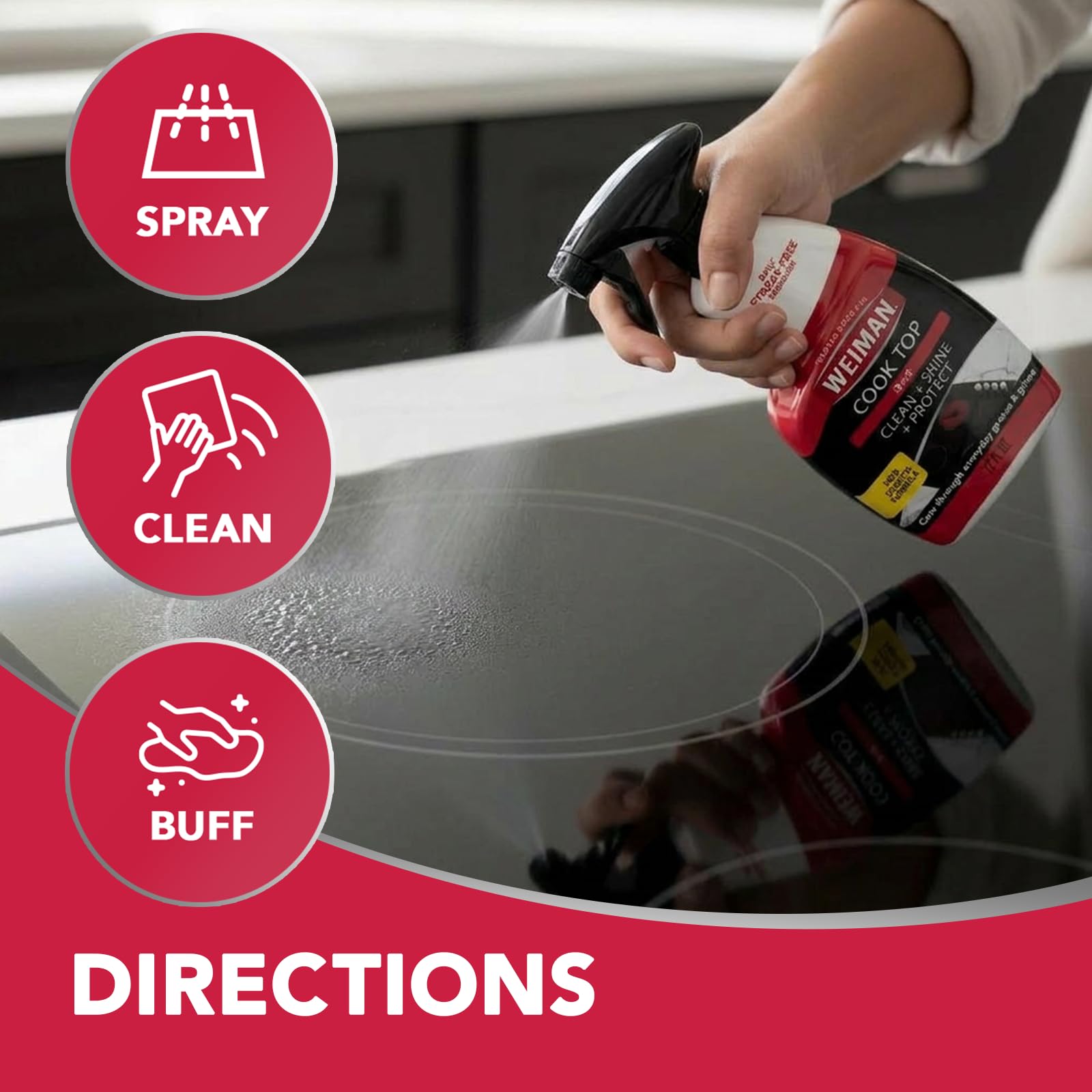 Weiman product label close-up showing directions and safe-use information