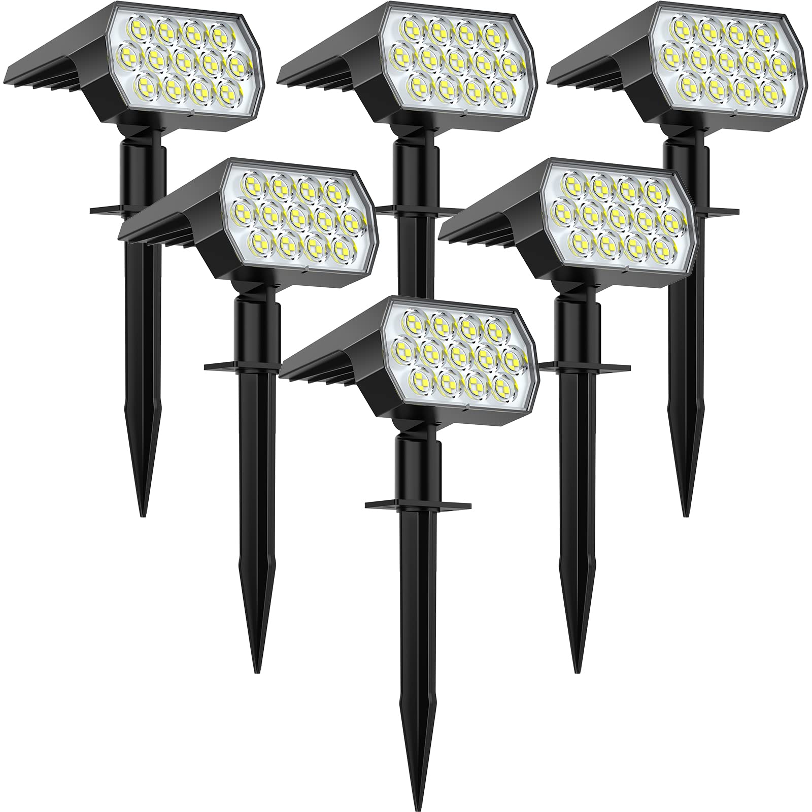 WELALO front view of six solar spotlights showing full outdoor lighting benefit