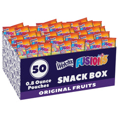 Welch's front packaging showing 50-count box and variety, convenient bulk supply