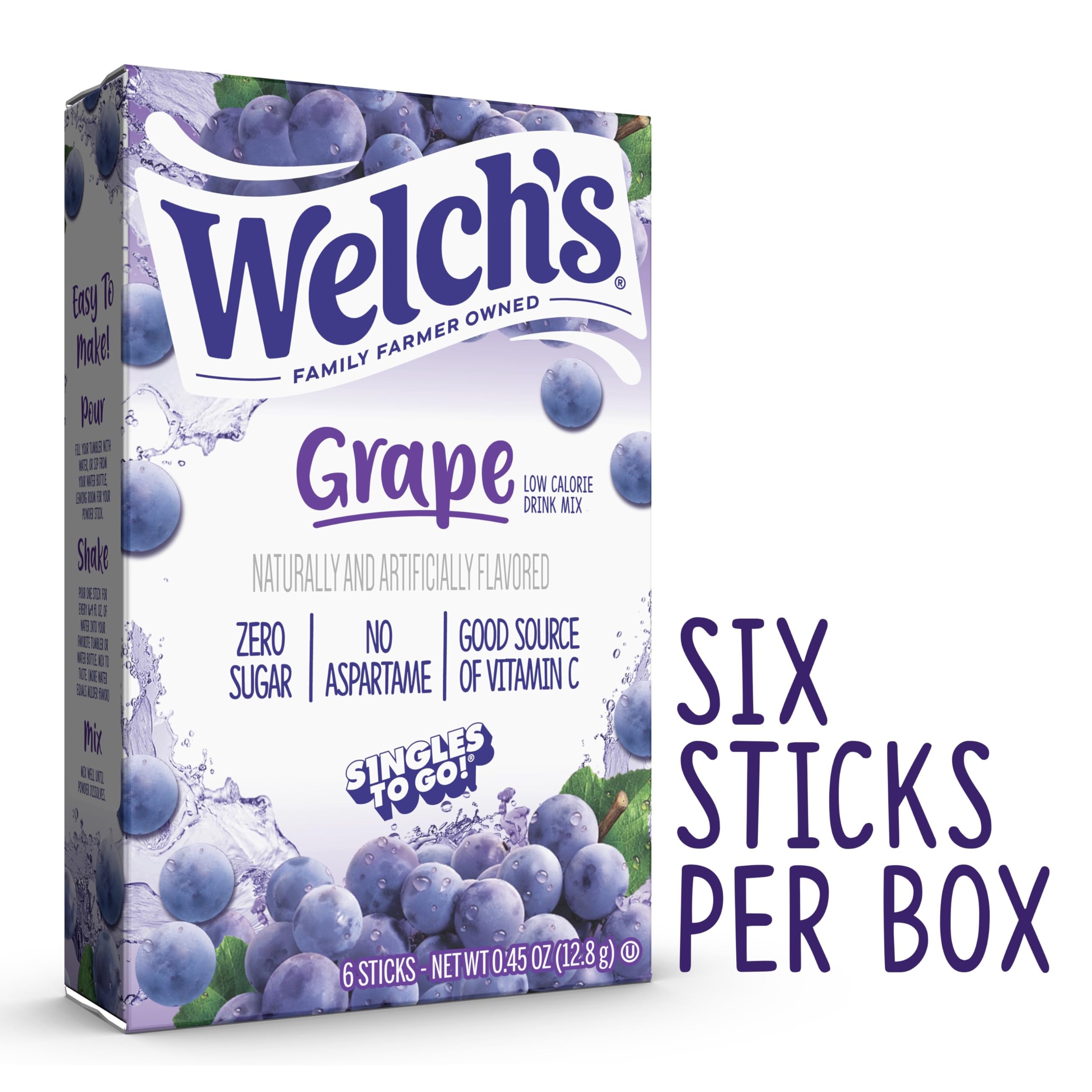 SINGLES TO GO! Welch's powdered drink texture showing fine powder for fast mixing