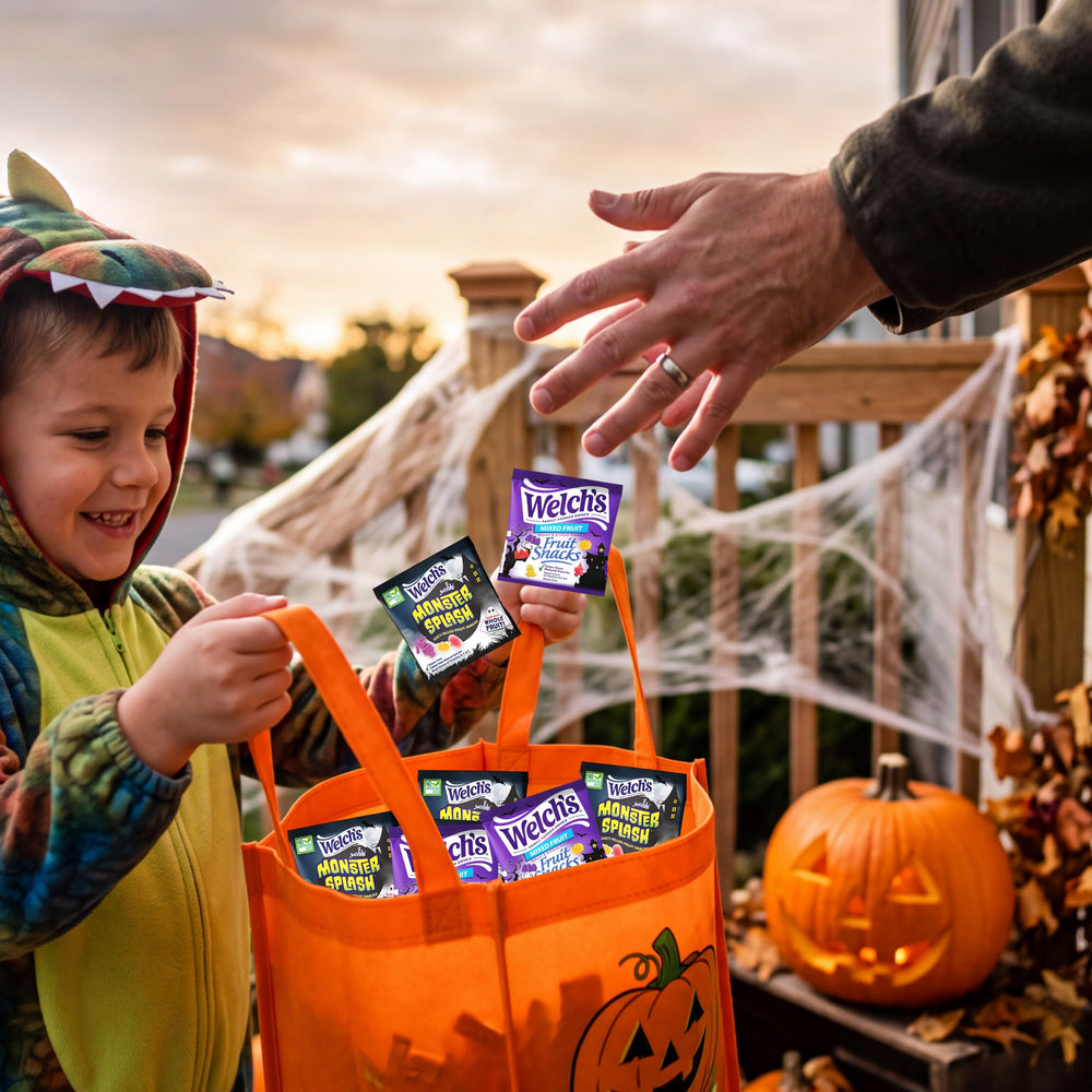 Welch's pouch in hand showing portable size and grab-and-go benefit