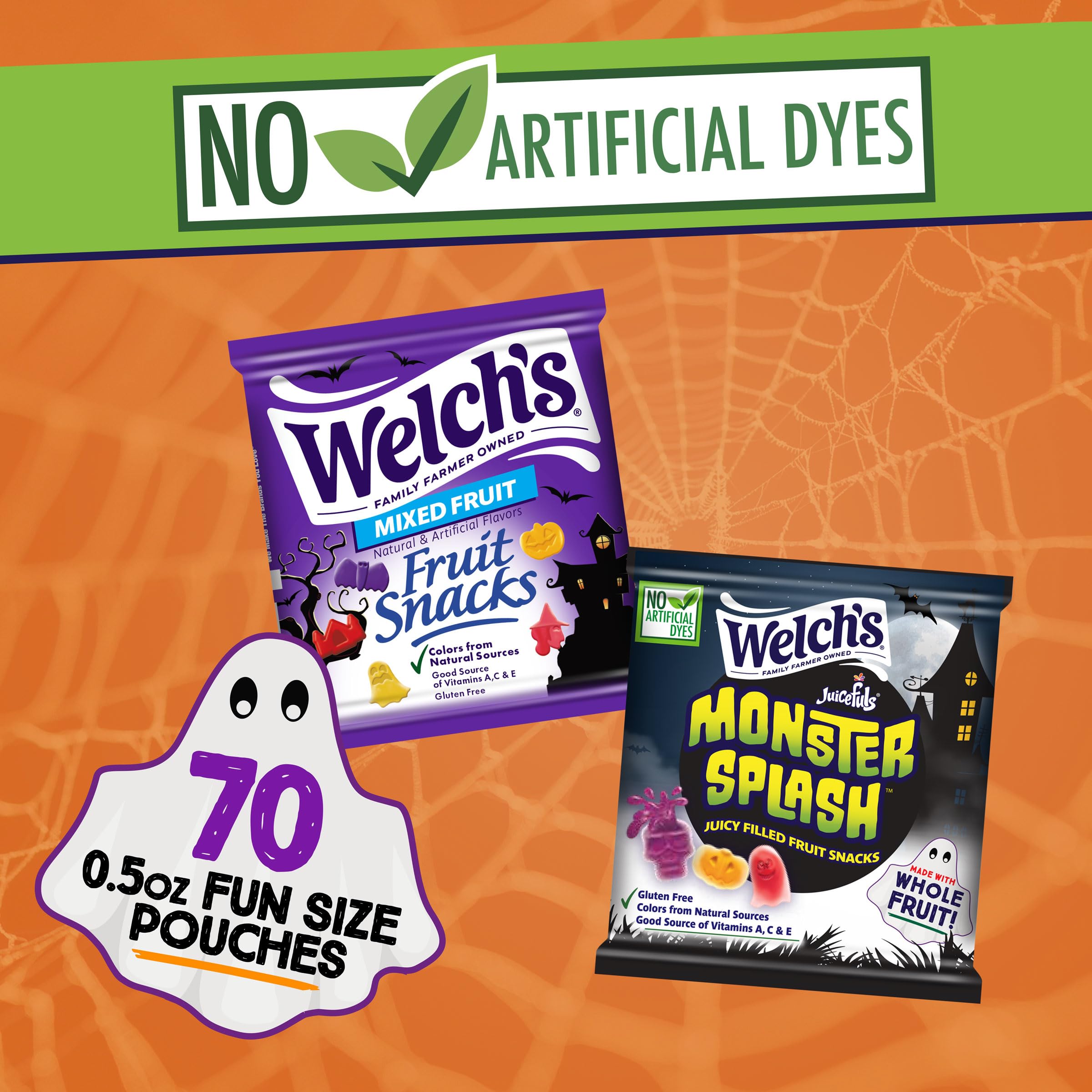 Welch's shaped snacks close-up highlighting fun Halloween designs