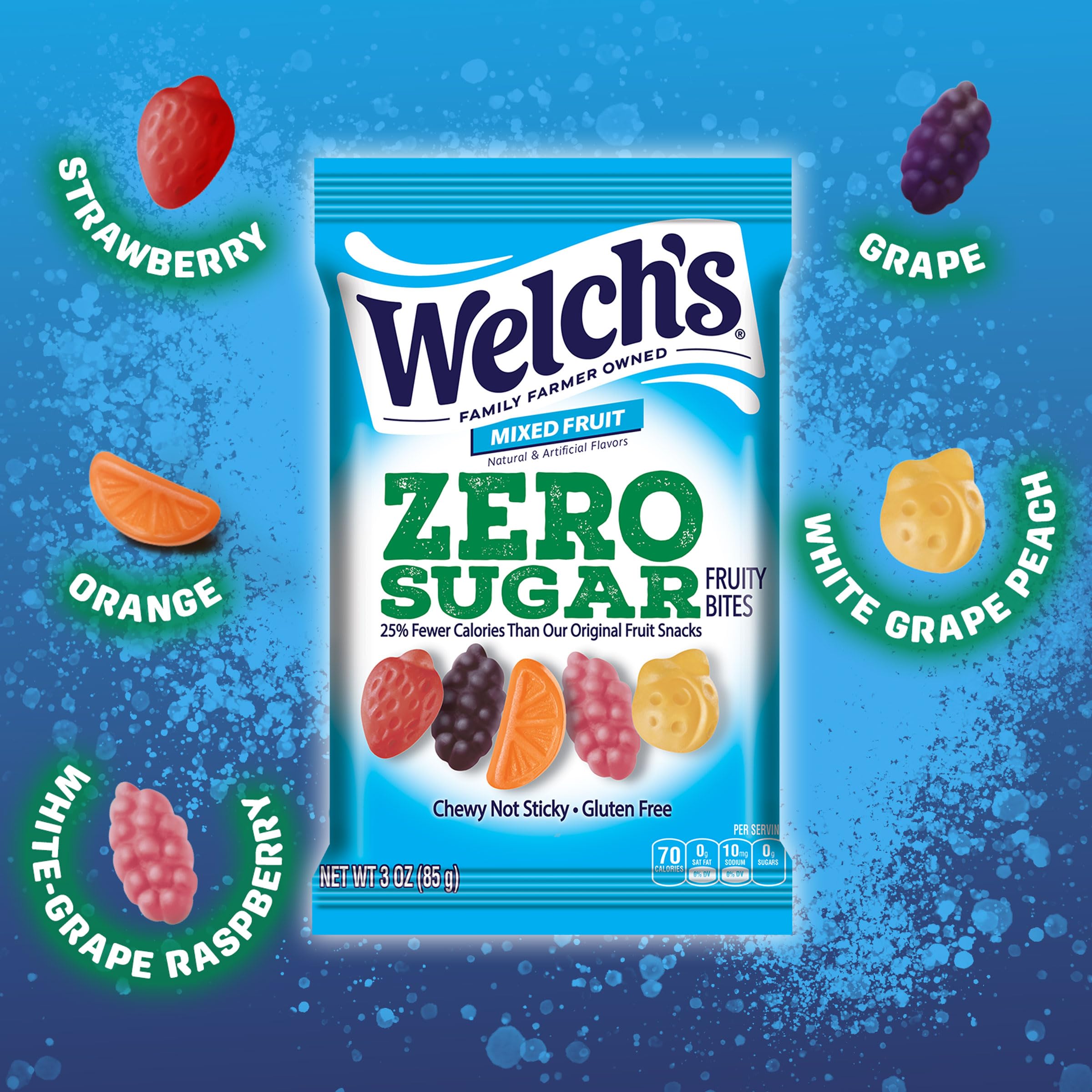 Welch's pack on a picnic blanket showing travel-friendly, guilt-free snacking