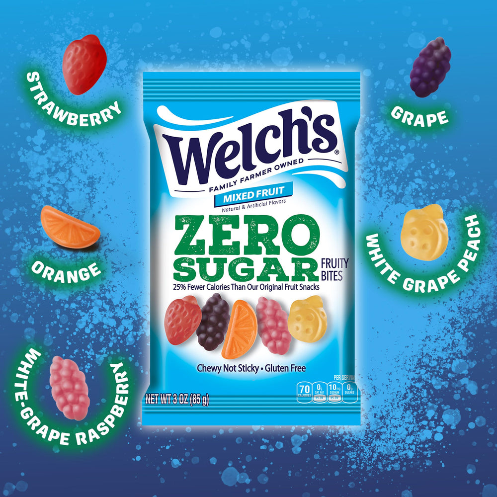 Welch's pack on a picnic blanket showing travel-friendly, guilt-free snacking