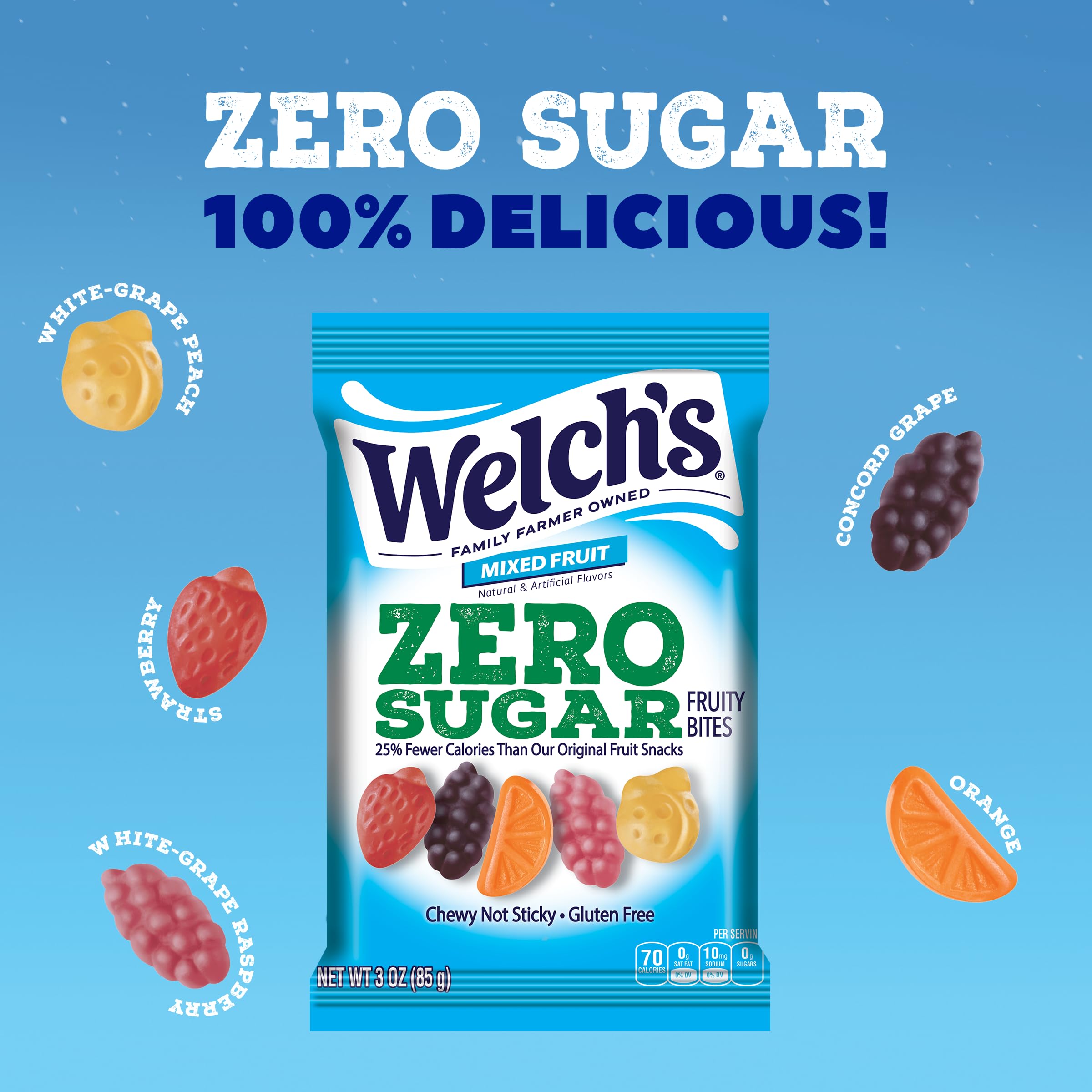 Welch's open pouch displaying individual fruit bites and portion control