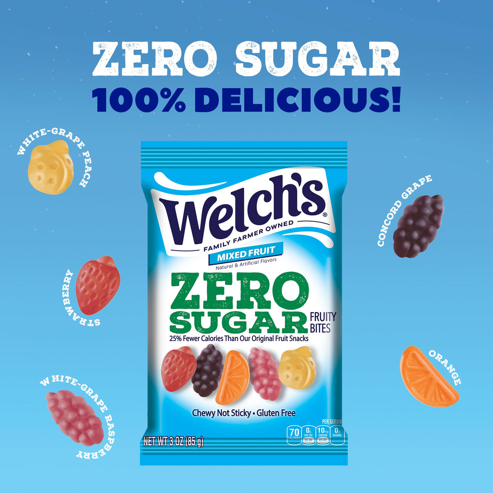 Welch's open pouch displaying individual fruit bites and portion control