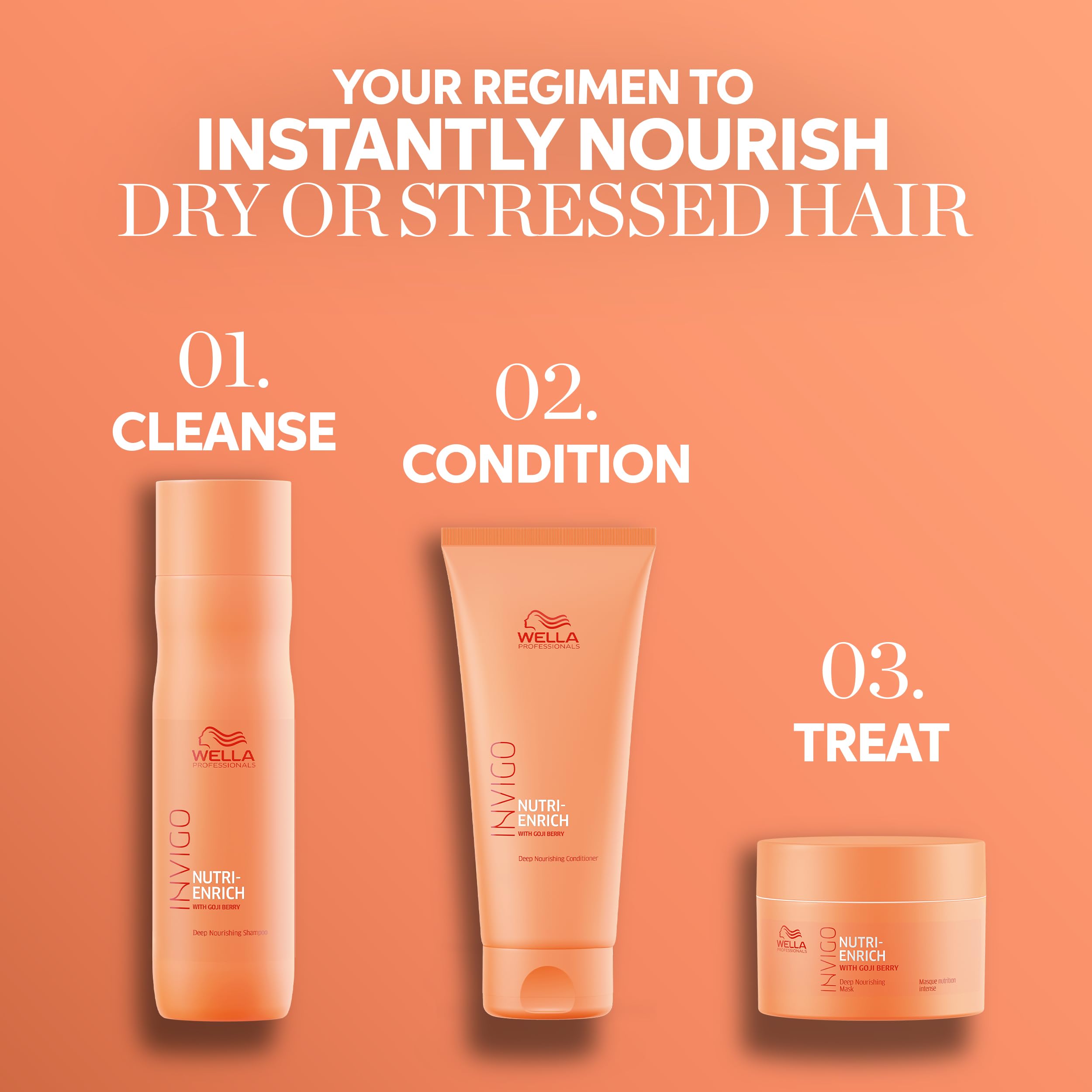 Wella Professionals bottle next to hand to show product size and travel-friendly benefit