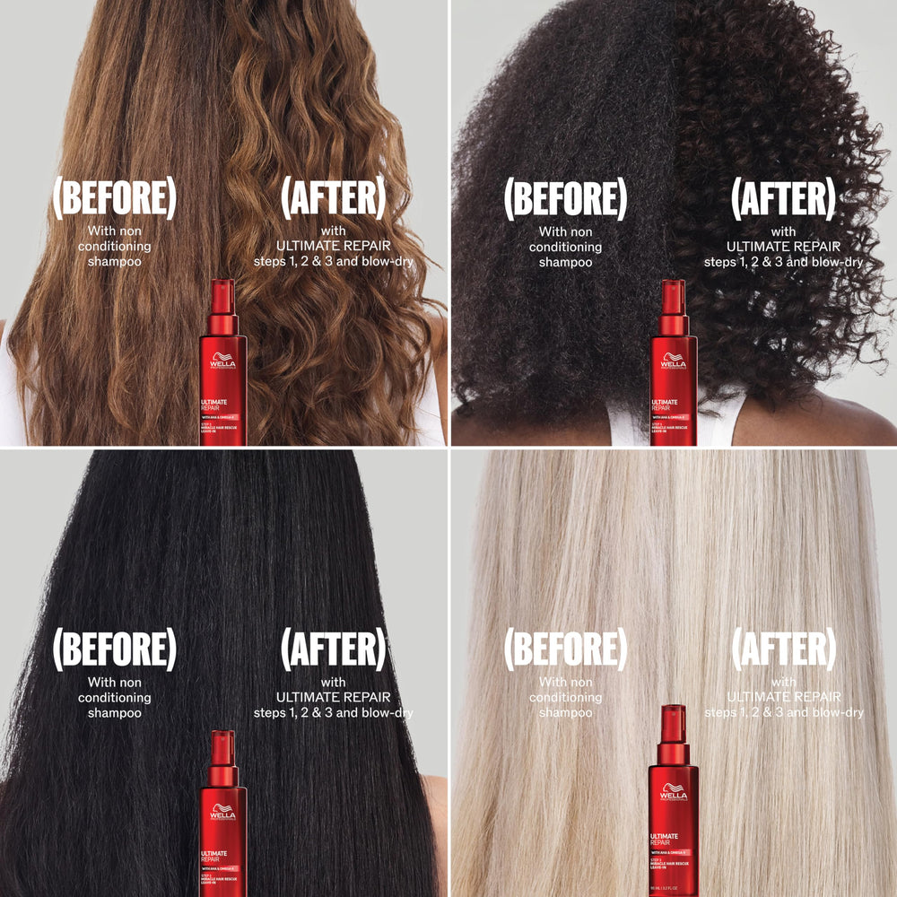 Wella Professionals before and after hair comparison showing improved smoothness