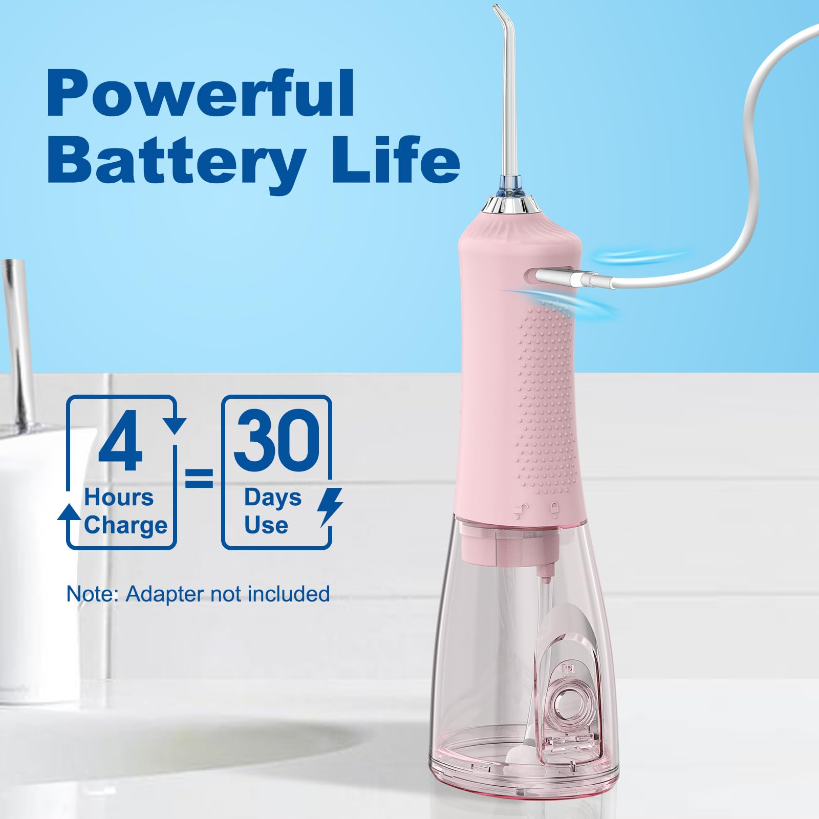 WELLLEO flosser held in hand to show compact size and travel convenience