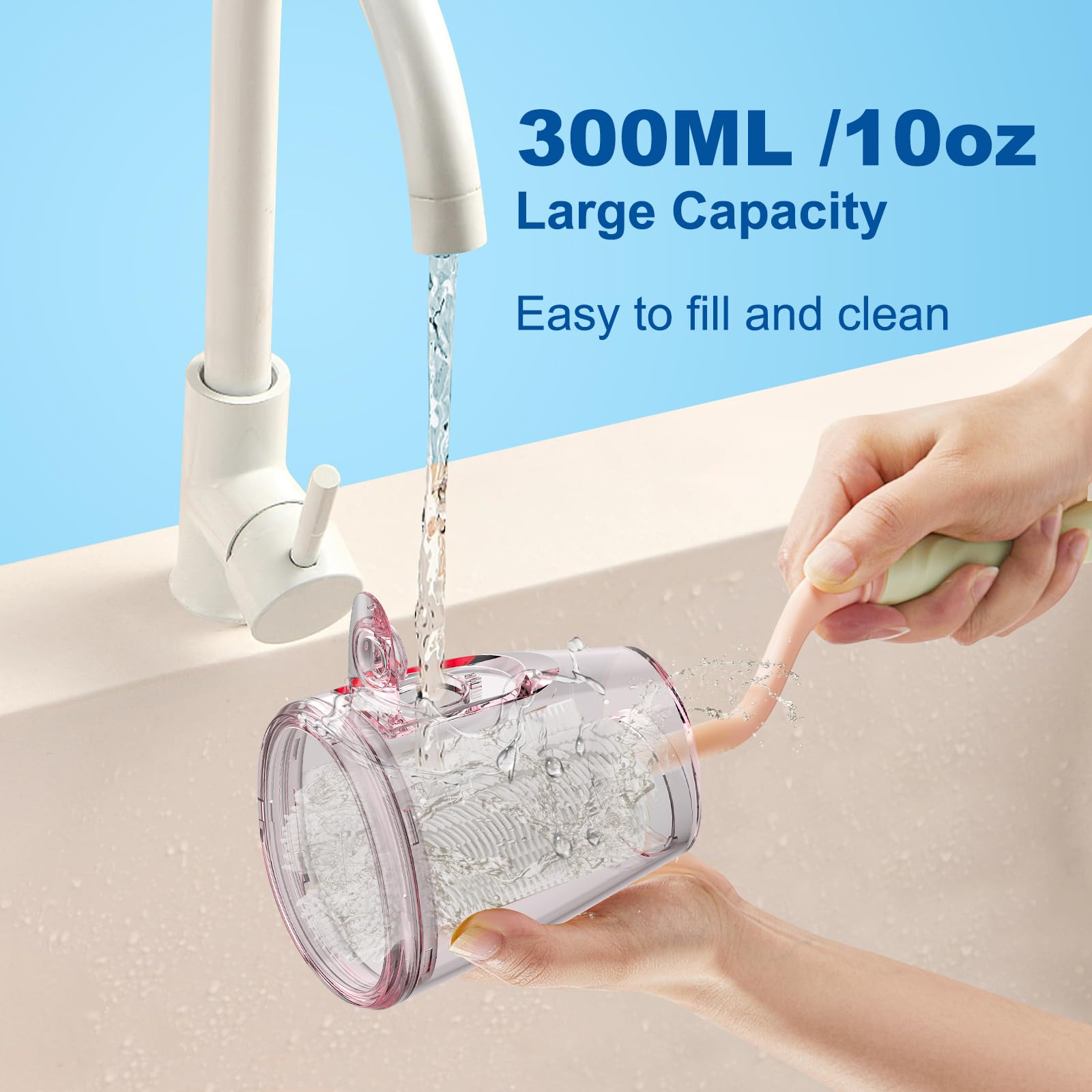 WELLLEO removable 300ml reservoir detail demonstrating larger capacity benefit