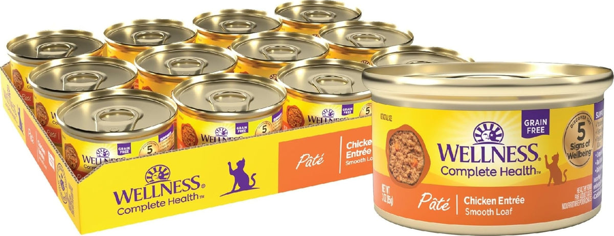 Wellness chicken pate front can showing label and meaty benefit