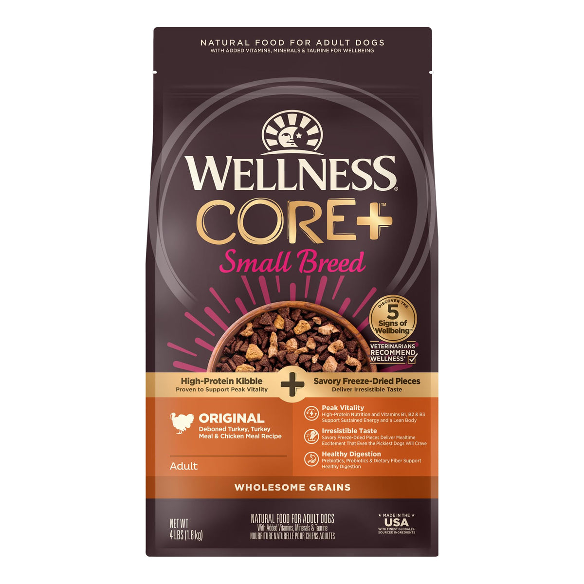 Wellness CORE+ front of bag showing branding and recipe for easy identification
