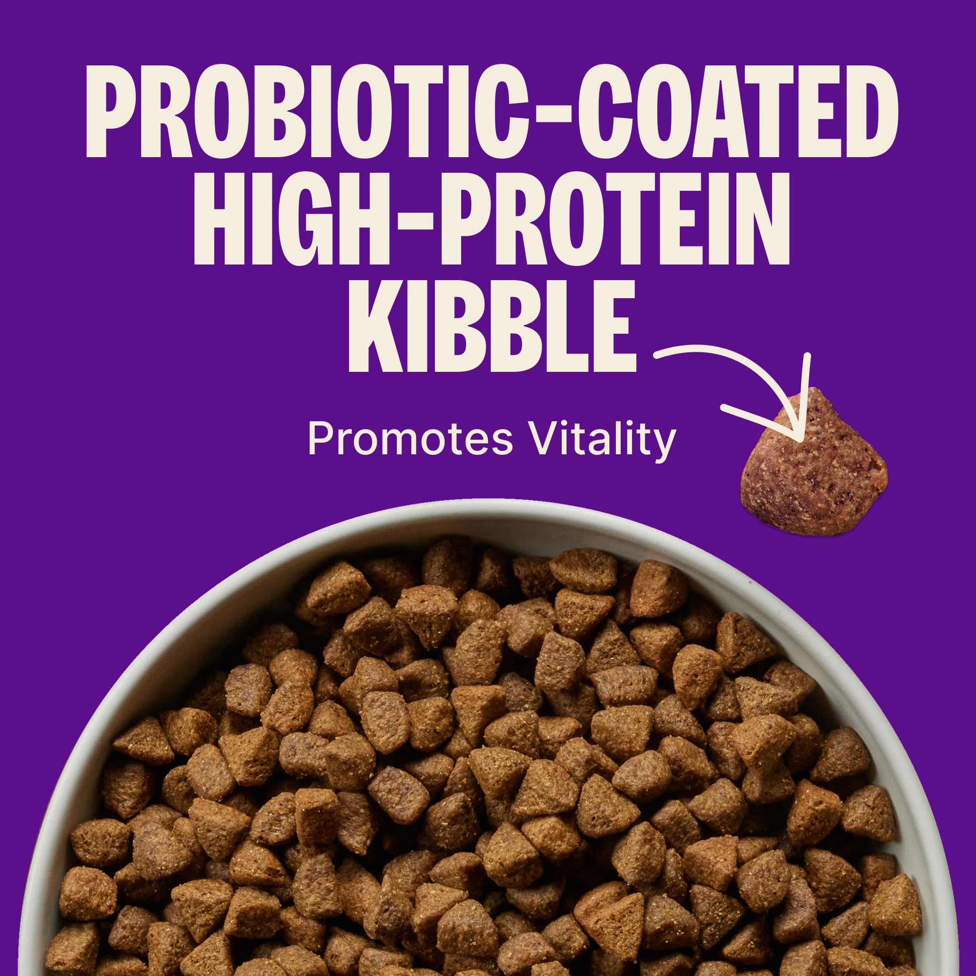 Wellness CORE probiotics scoop next to kibble for digestive-health benefit
