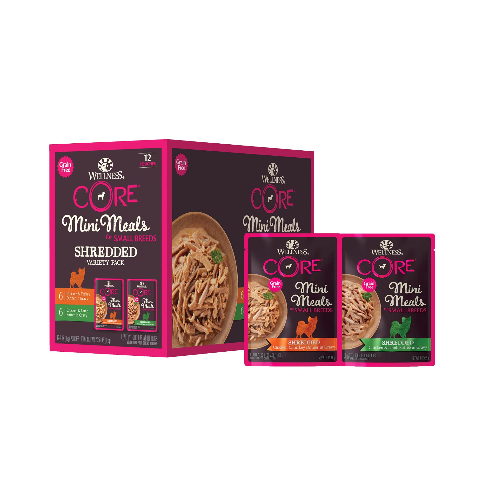 Wellness front packaging showing mini meals and benefits for small breeds
