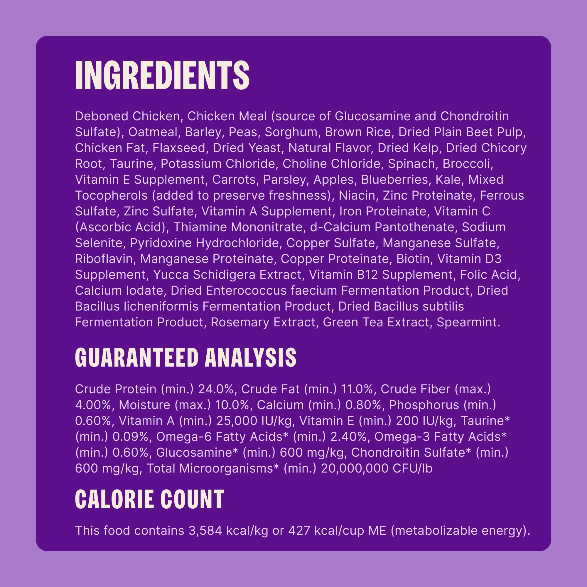 Wellness raw chicken and oats ingredients signaling quality