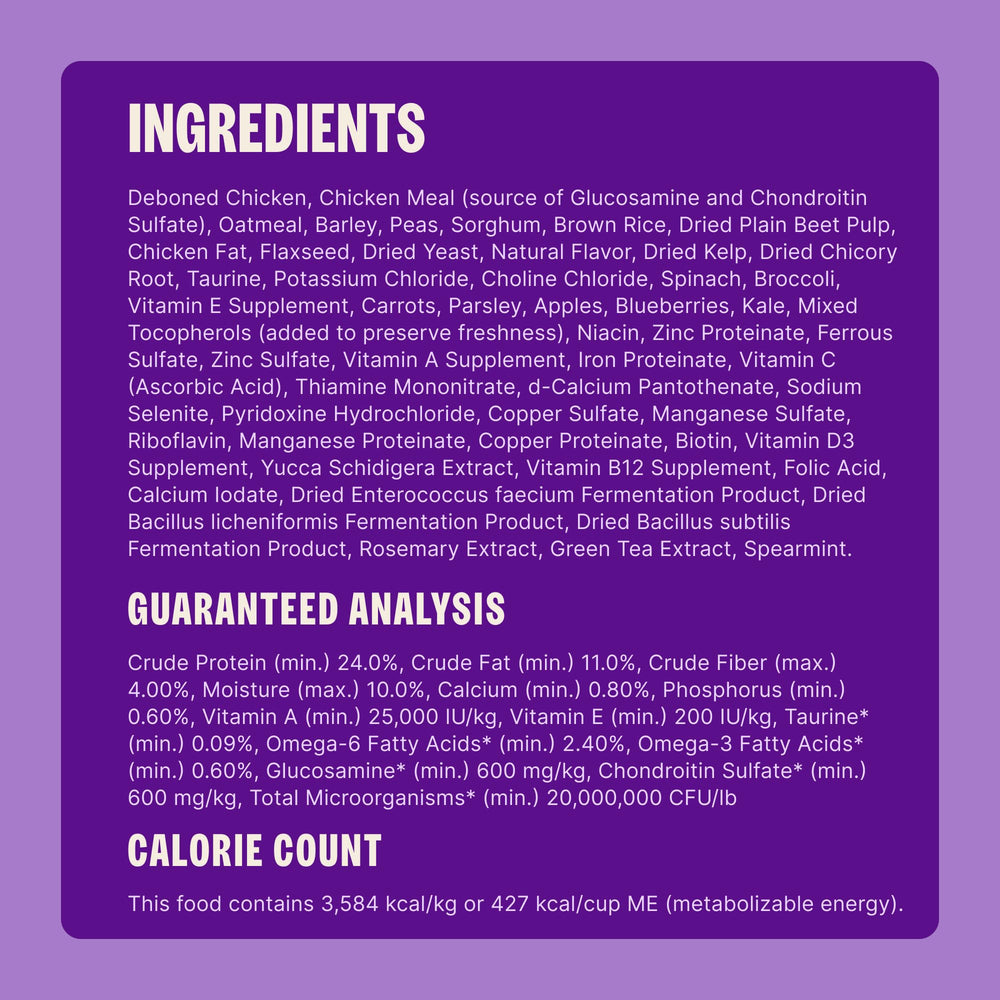 Wellness raw chicken and oats ingredients signaling quality