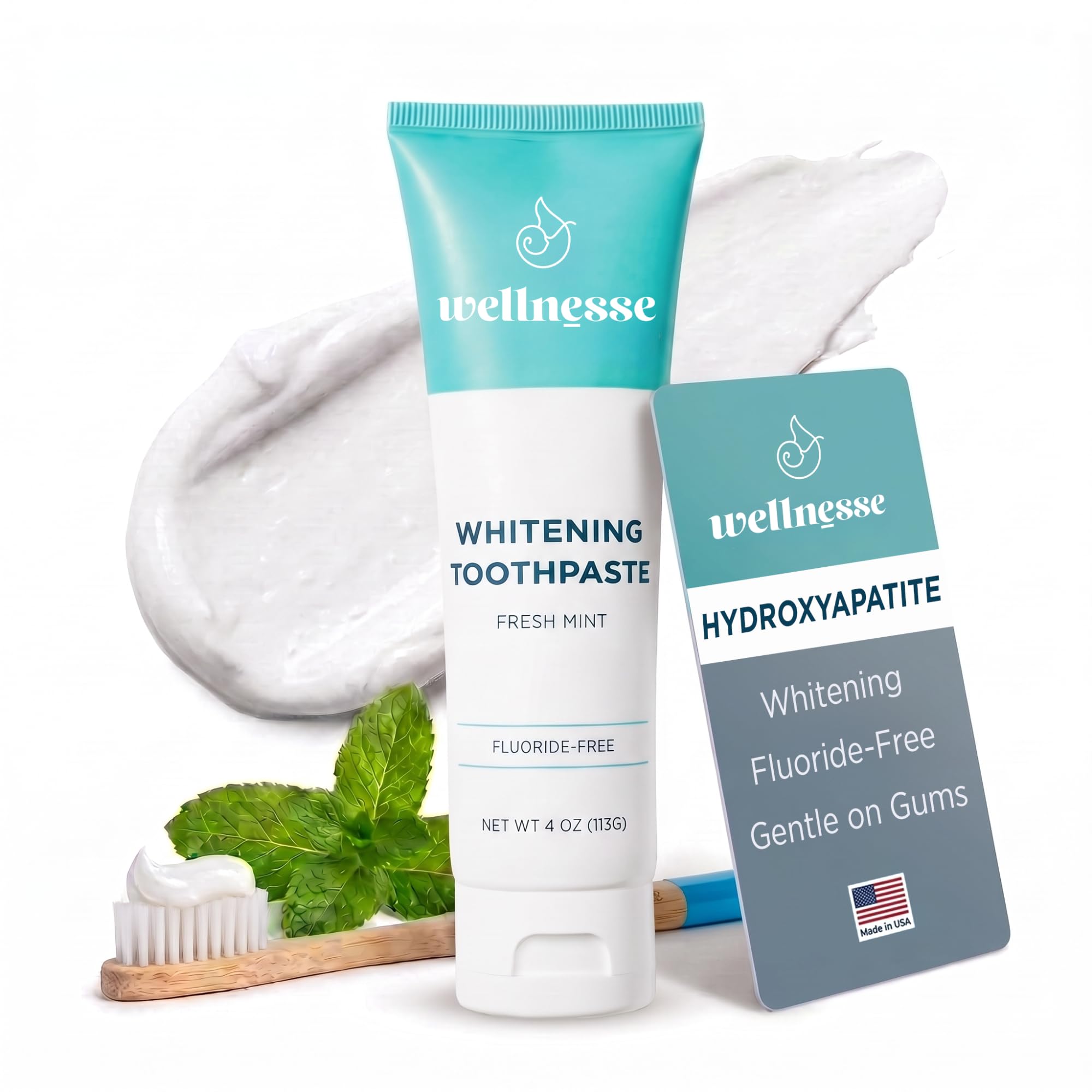 Wellnesse front tube showing fresh mint label and benefit of gentle enamel care