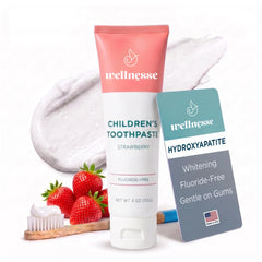 Wellnesse front packaging showing strawberry toothpaste benefits and child-friendly design