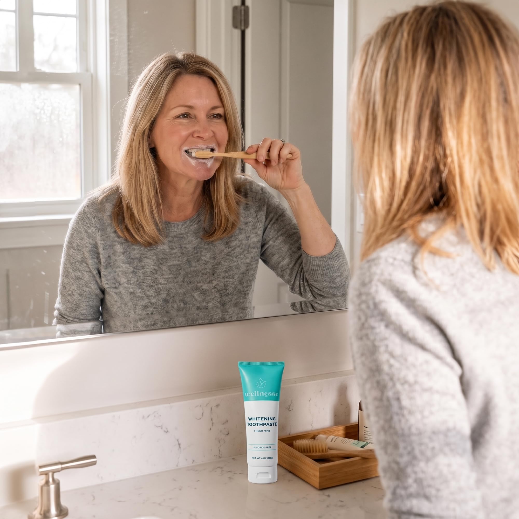 Wellnesse in toiletry bag illustrating convenient travel use and consistent oral care