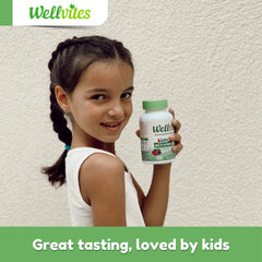 Wellvites two gummies on palm indicating recommended daily serving