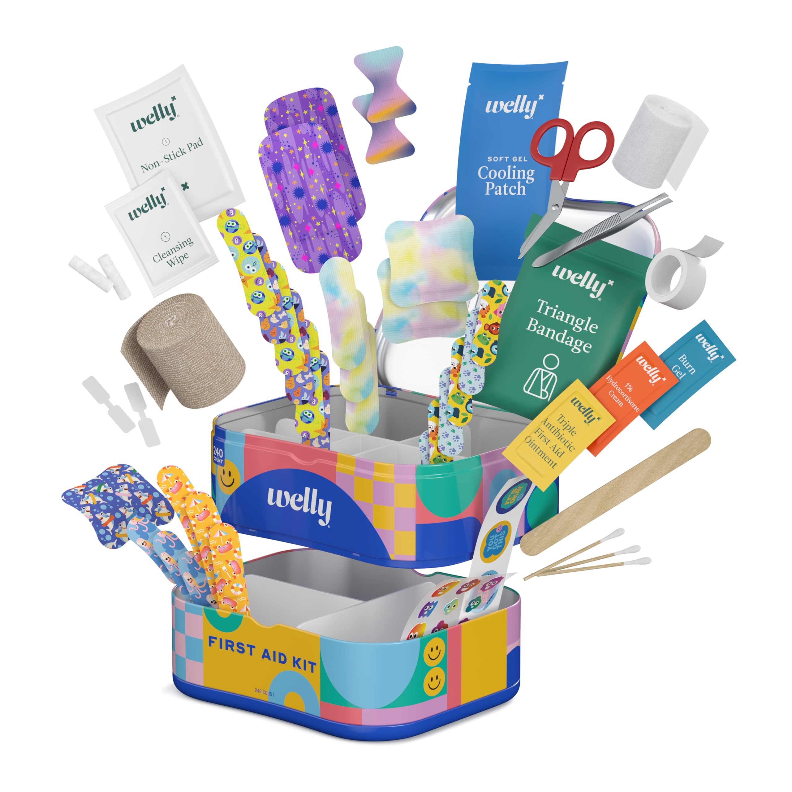 Welly open tin showing neatly organized 240-piece contents