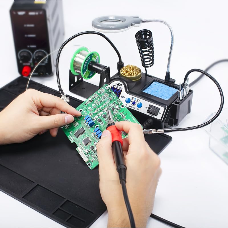 WEP soldering iron in holder demonstrating secure rest and quick access benefit
