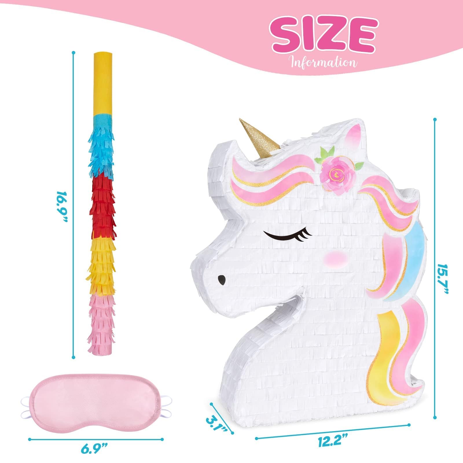 WERNNSAI unicorn piñata horn and eye close-up showcasing decorative detail