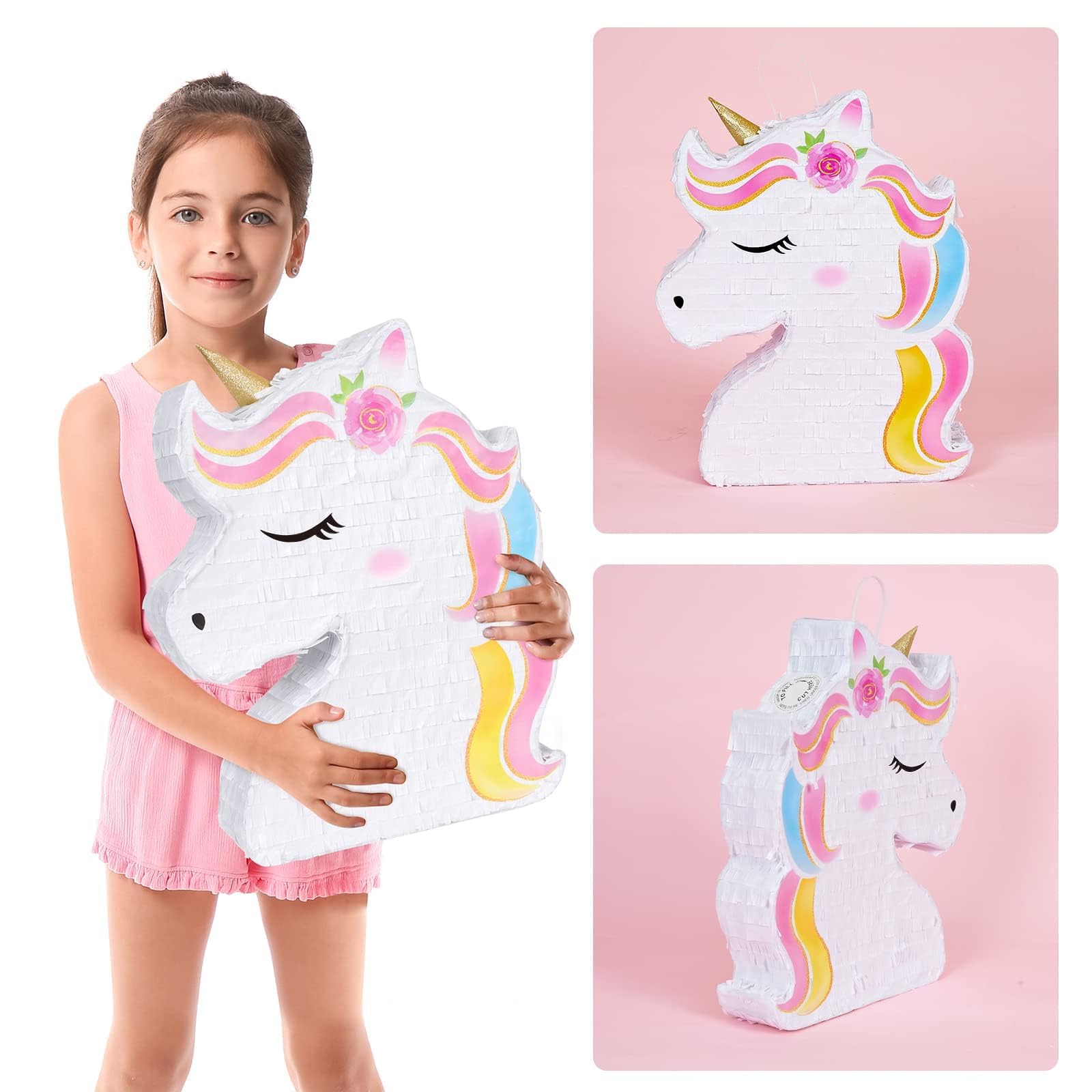 WERNNSAI unicorn piñata hanging from beam showing easy installation benefit