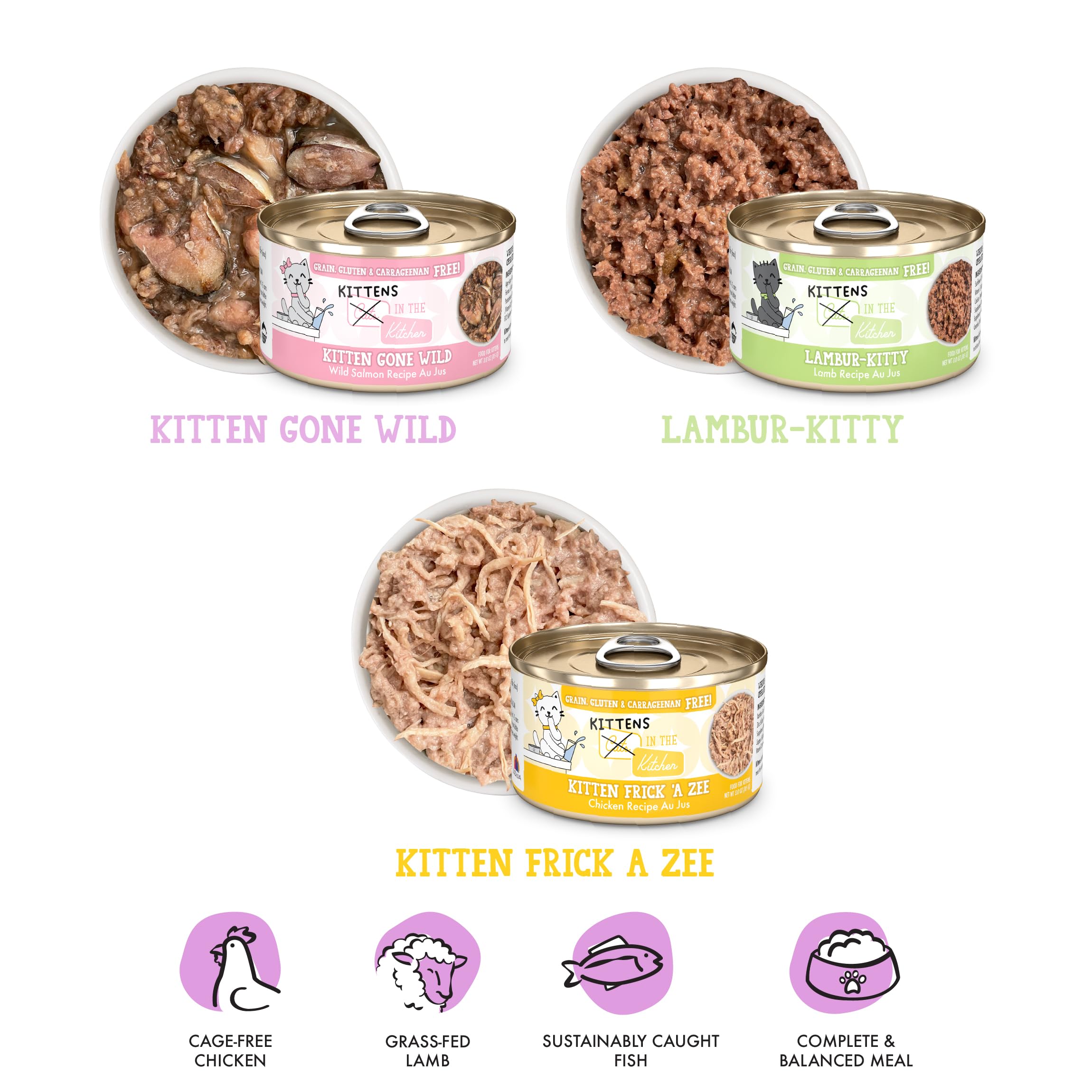 Weruva Lambur-kitty opened can with visible chunks providing meaty texture and hydration