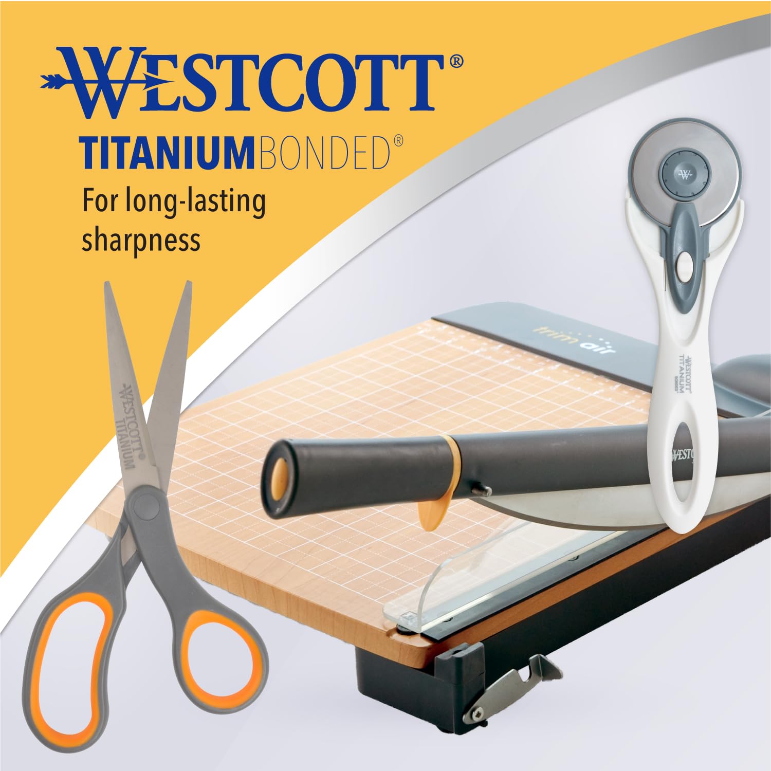 Westcott scissors beside ruler showing 8-inch blade size and scale