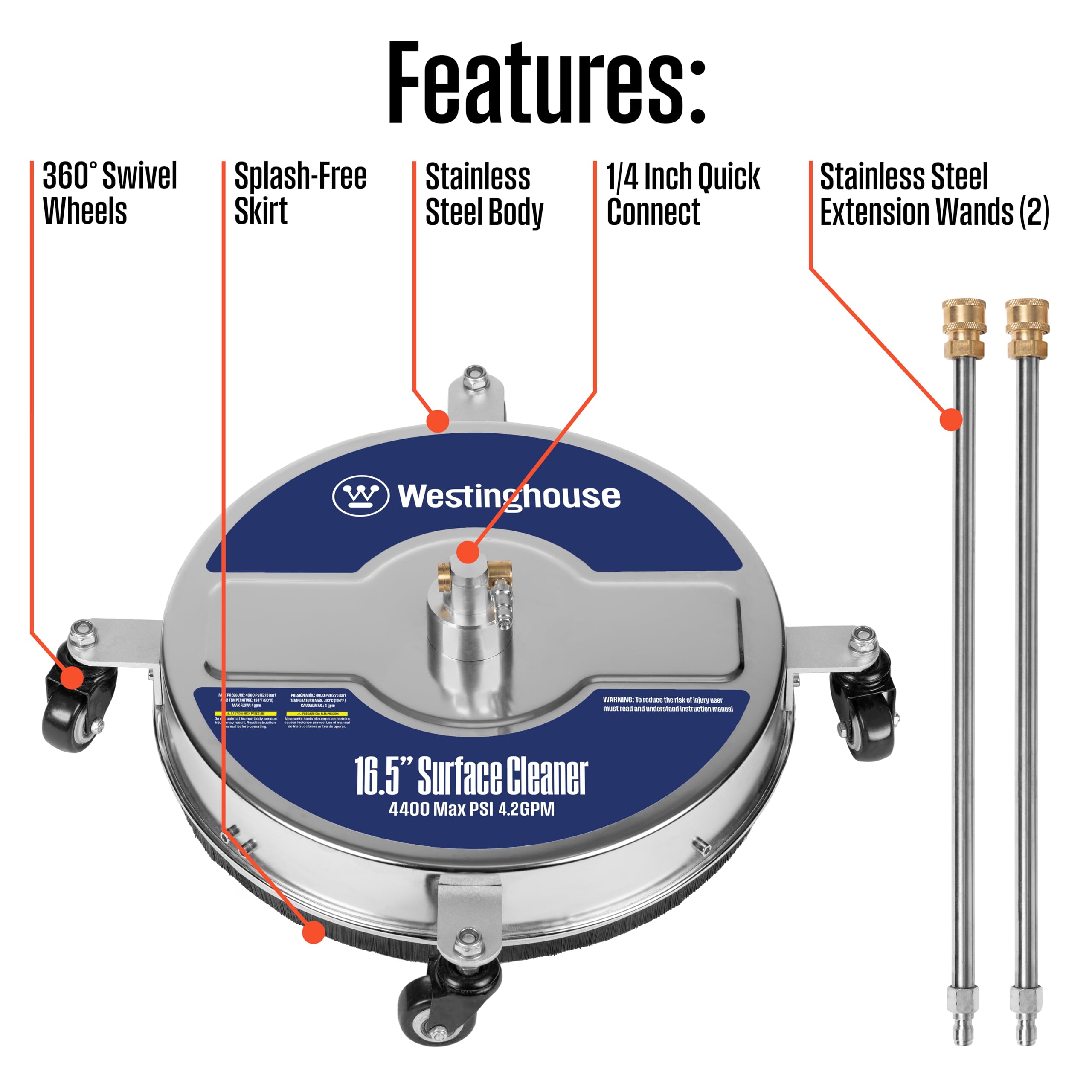 Westinghouse attached to pressure washer wand demonstrating quick-connect convenience