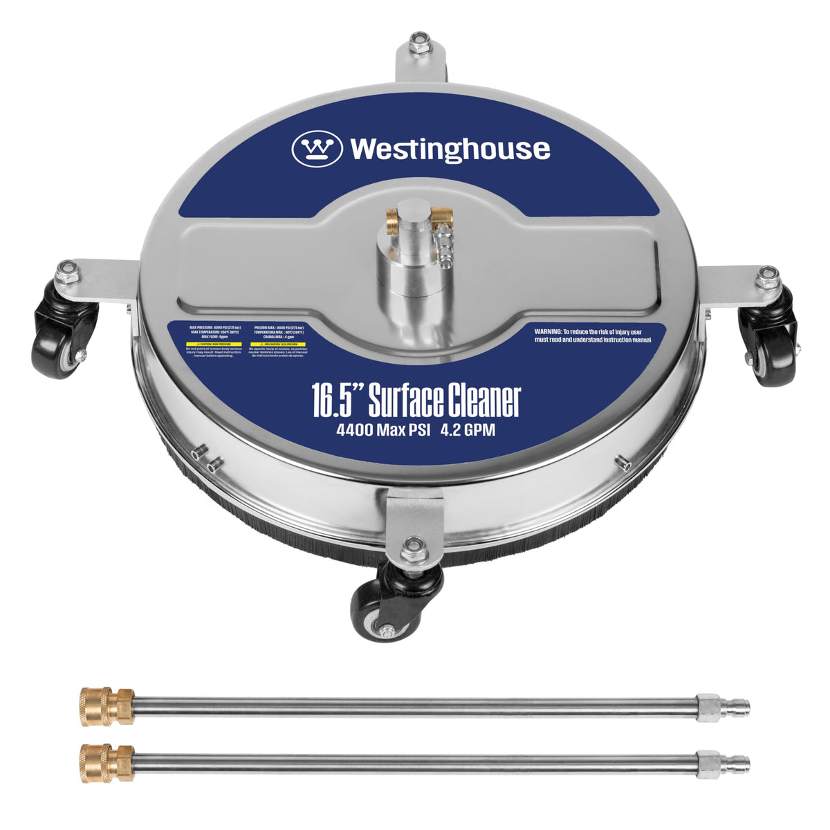 Westinghouse front view of surface cleaner showing robust stainless housing and fast coverage