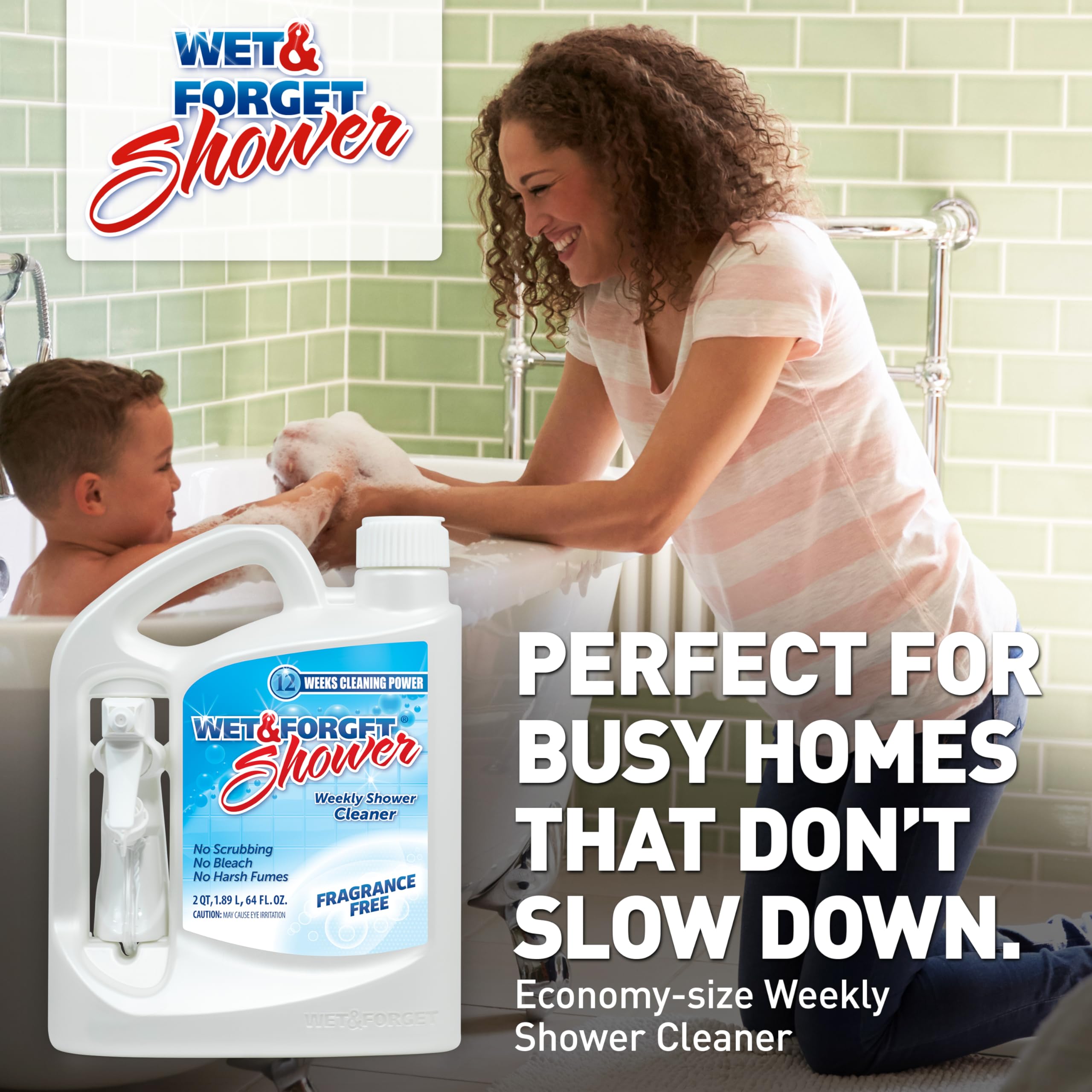Wet & Forget bottle close-up detail highlighting durable packaging and easy grip benefit