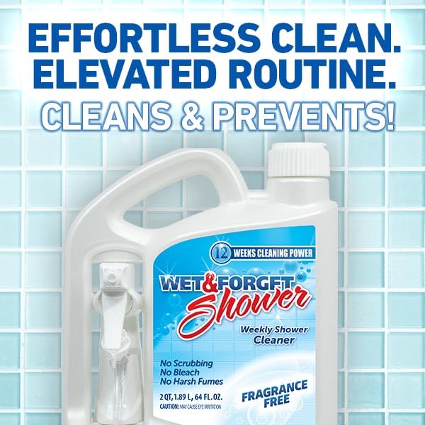 Wet & Forget next to sink to show 64 oz scale and long-lasting supply benefit