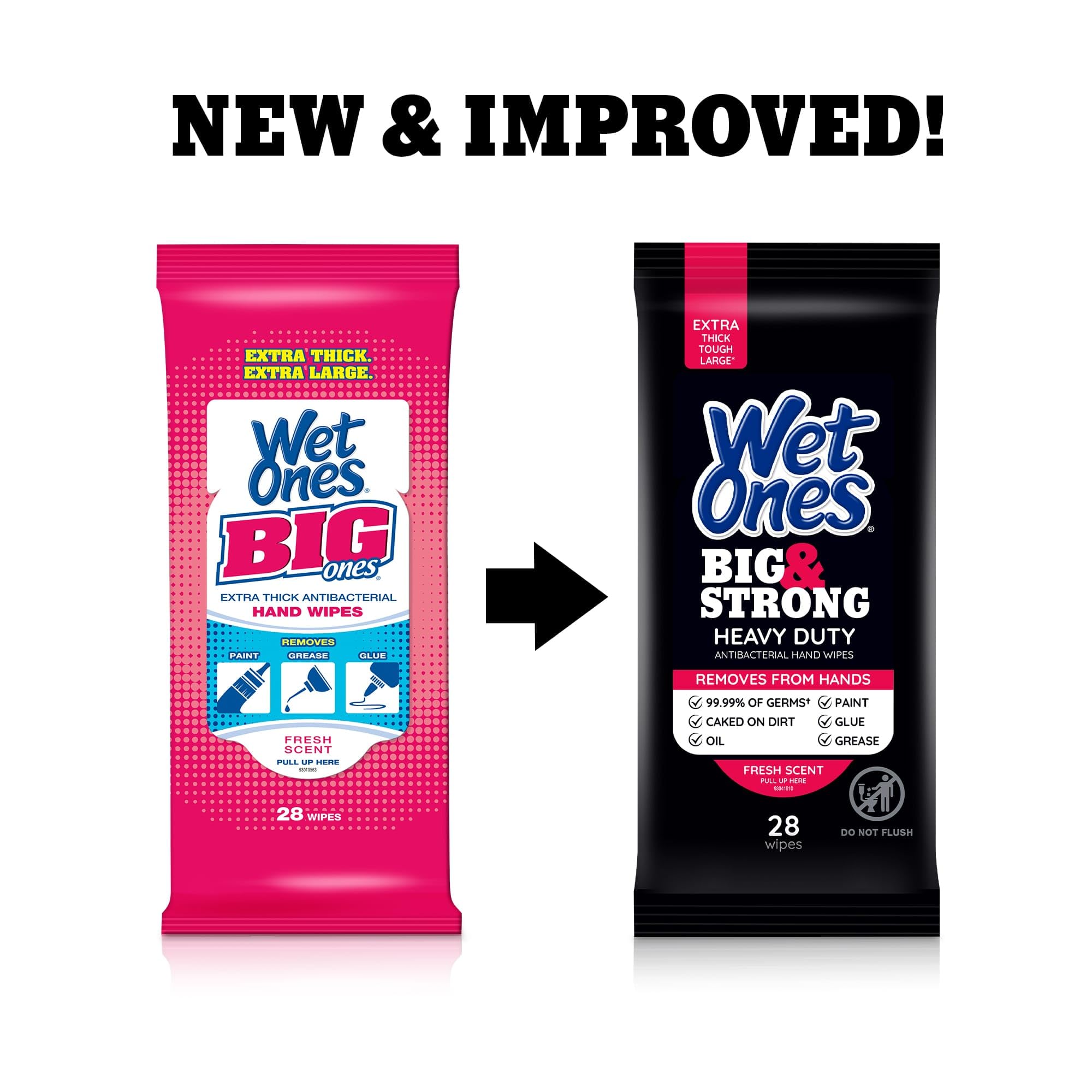Wet Ones Big & Strong label detail highlighting product features and benefits