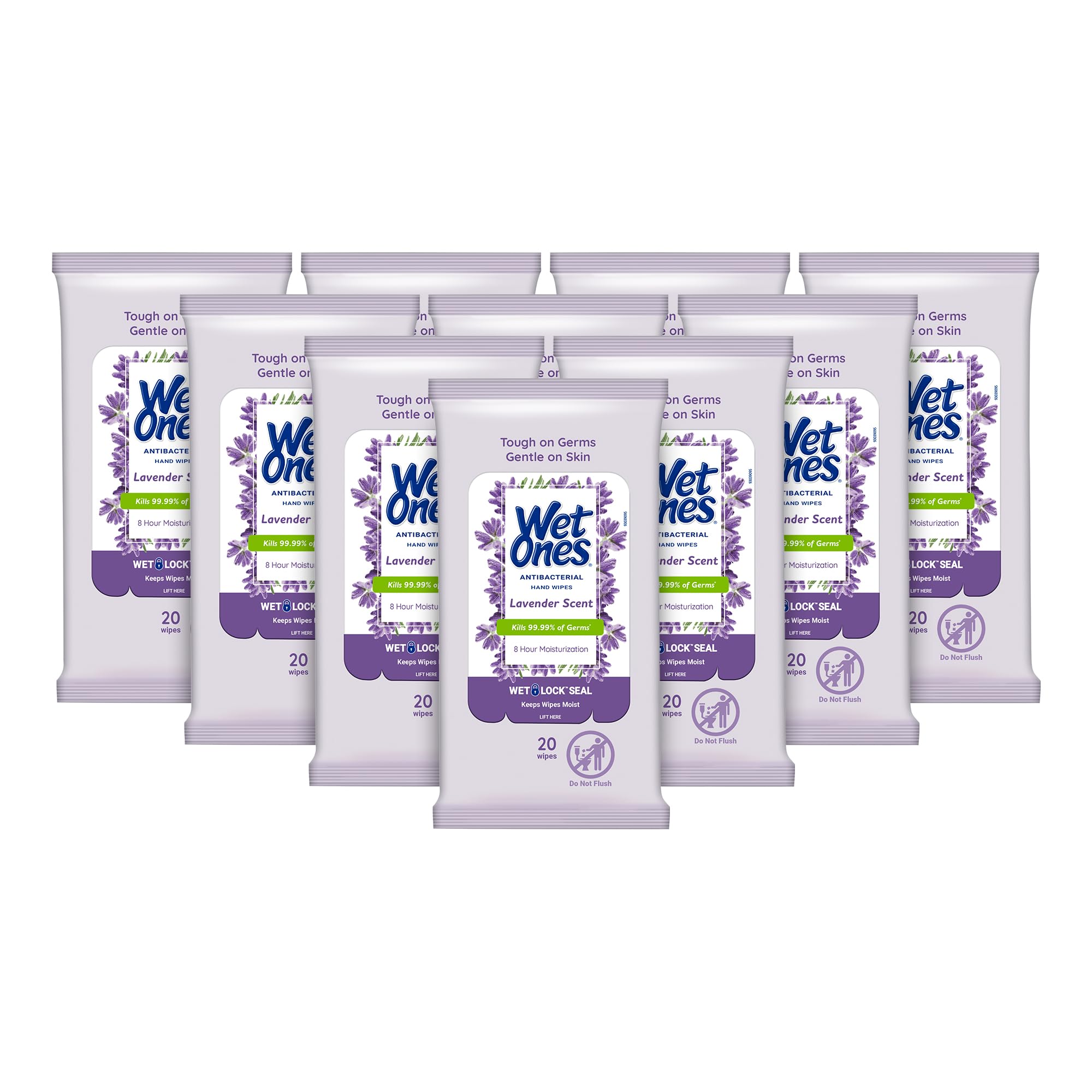 Wet Ones front-canister showing lavender scent and quick cleaning benefit