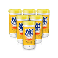 Wet Ones front canister showing Tropical Splash scent and benefits