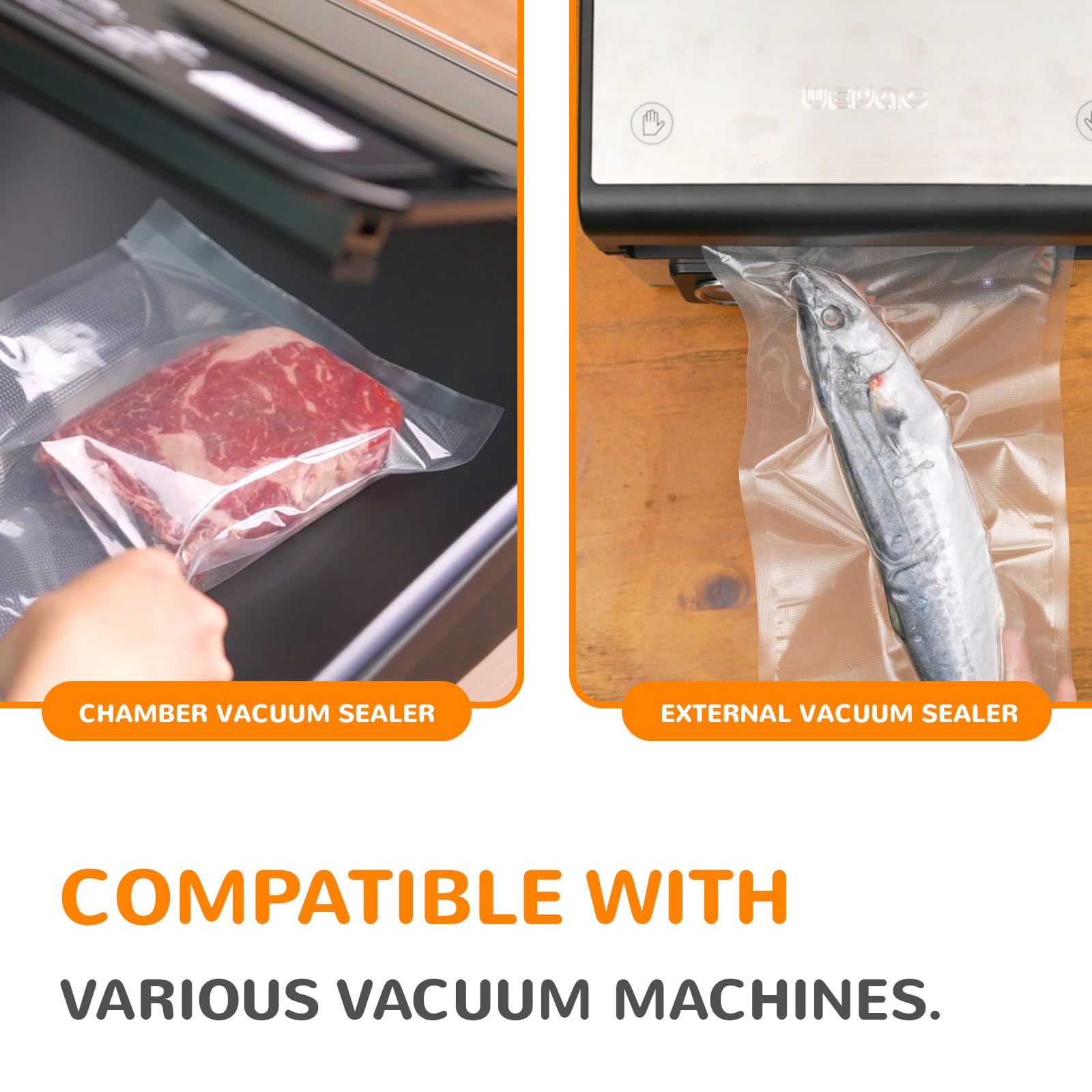 Wevac sealed meat in freezer preserving freshness and preventing freezer burn