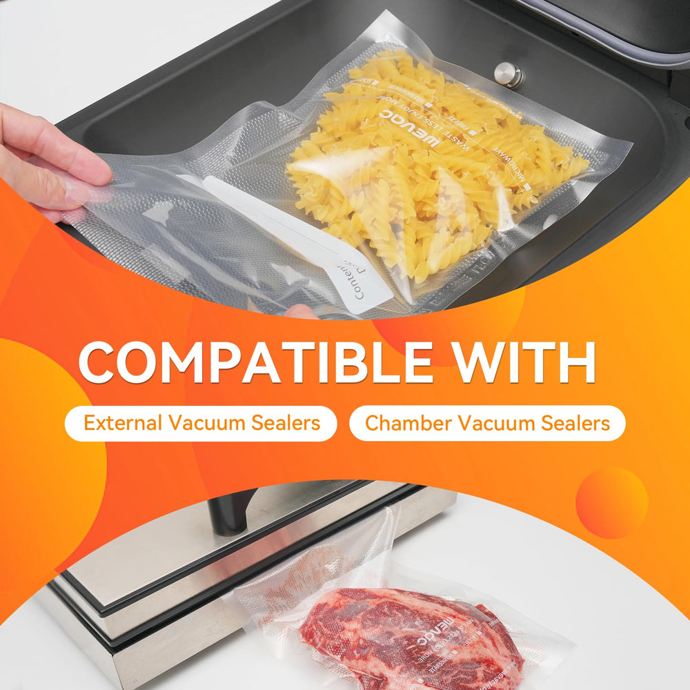 Wevac bag next to a quarter and plate for 11x16 size comparison and portion guidance