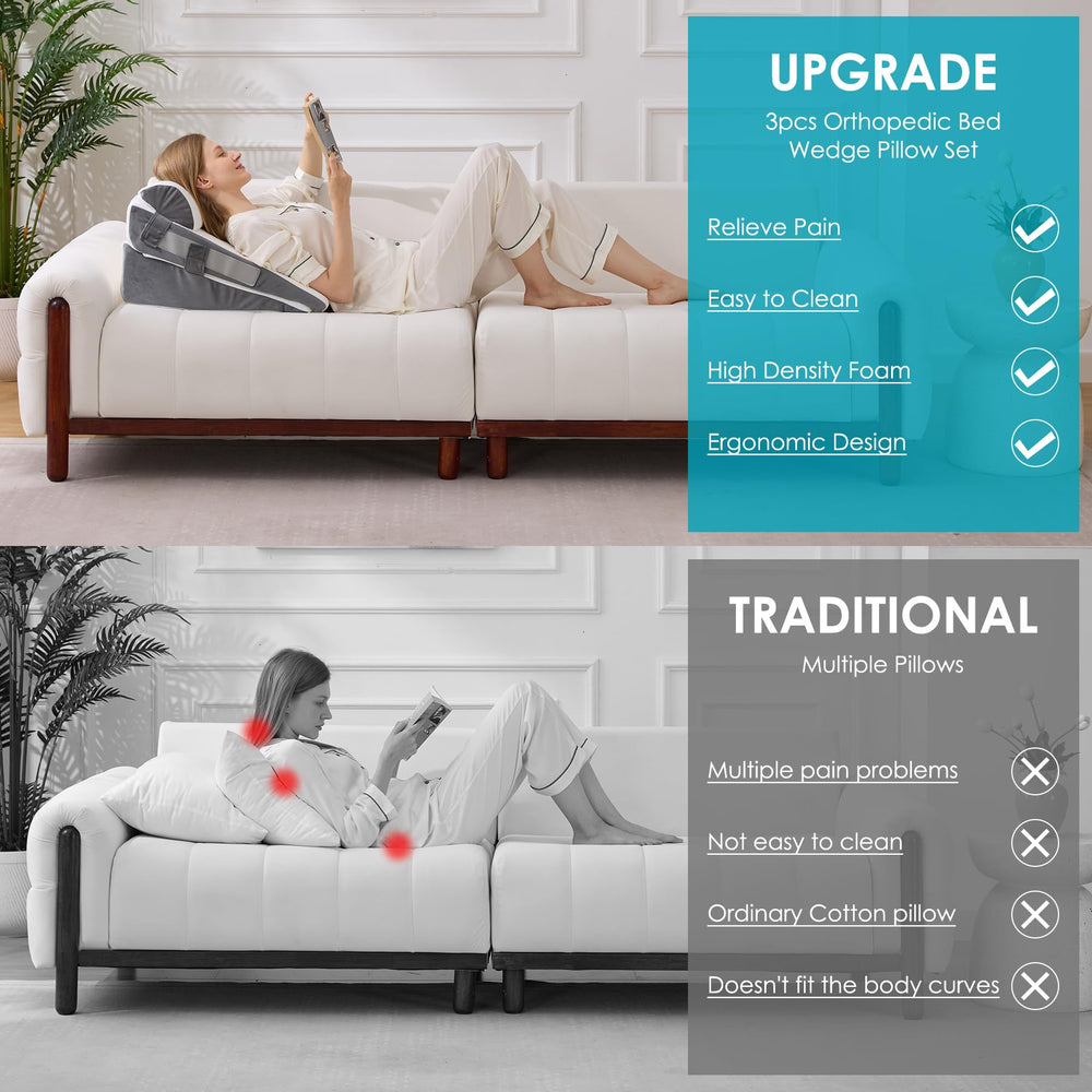 WGAKCED lifestyle photo on bed demonstrating torso incline for improved breathing and restful sleep