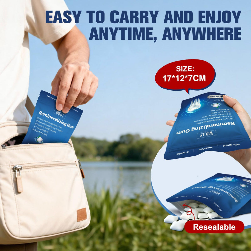 WGKLLY pouch inside a travel bag, convenient on-the-go oral care