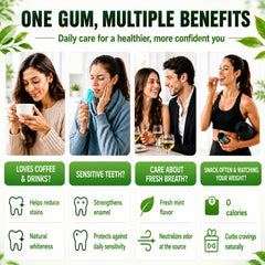 WGKLLY unwrapped mint-coated gum pieces arranged, showing smooth texture benefit