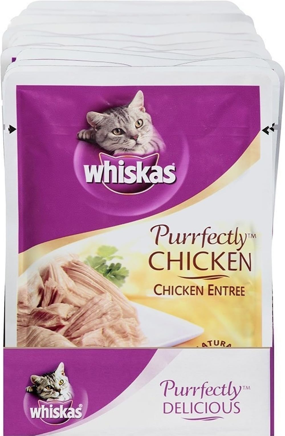 Whiskas pouch front packaging showing branding and chicken image for easy identification