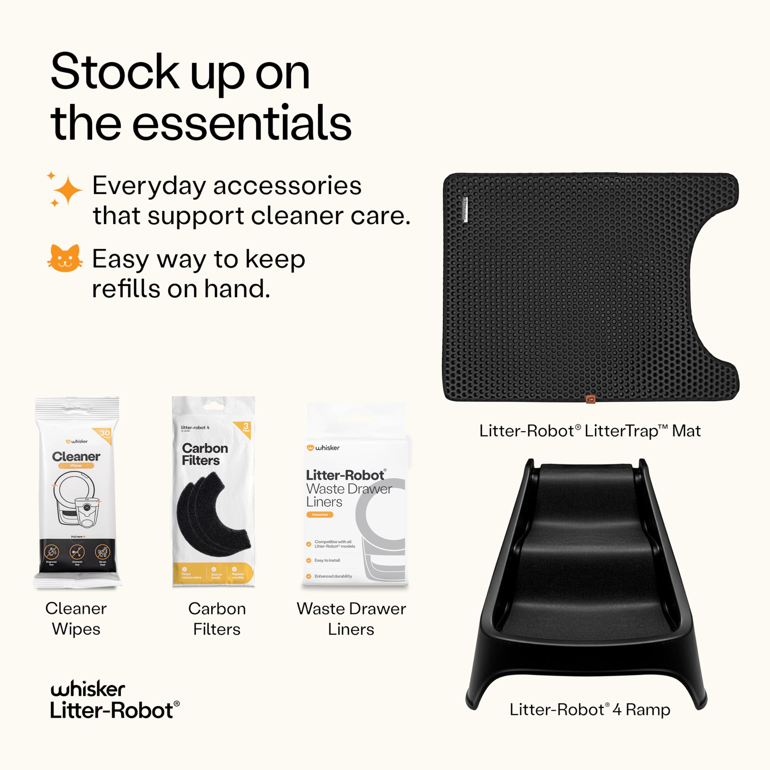 Whisker liners stored on a kitchen counter for easy access and convenience