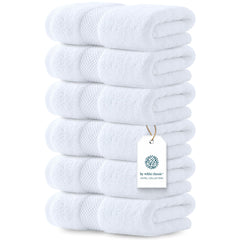 White Classic front view of 6-pack towels showing neat packaging and hotel-style appeal