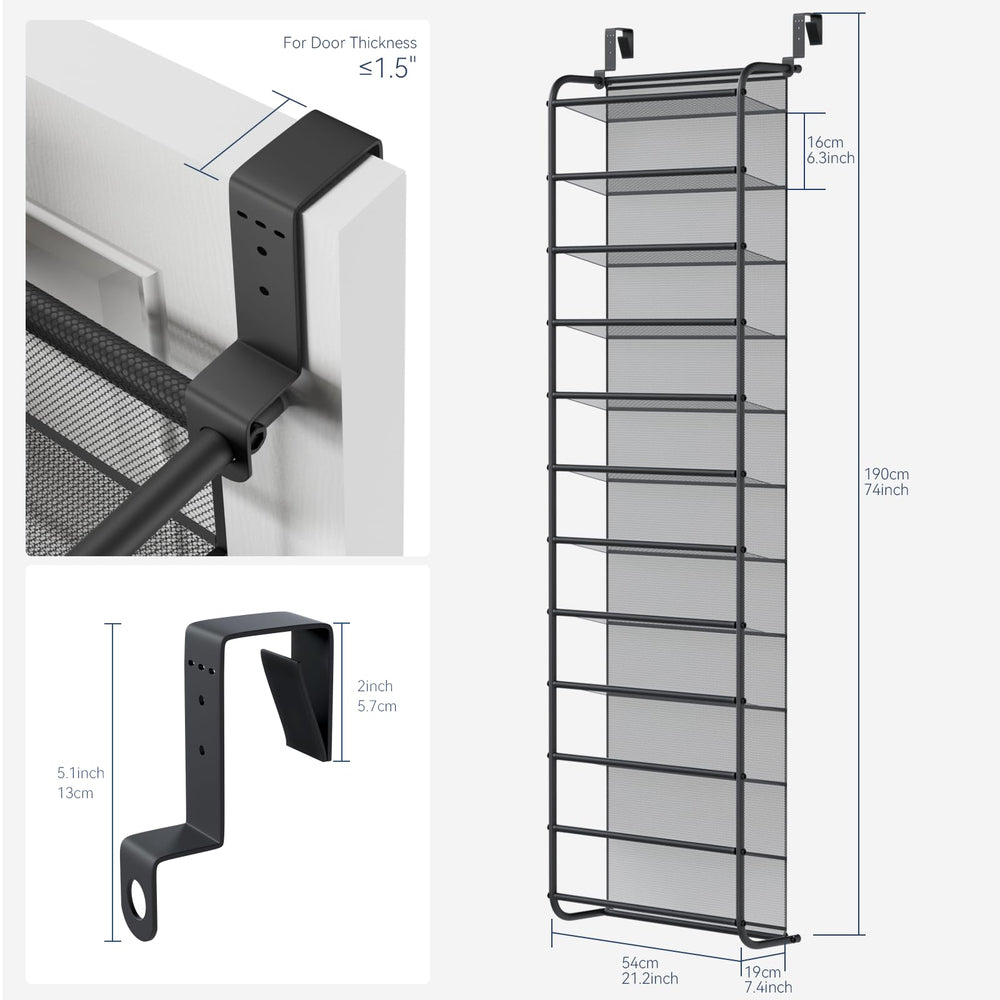 Whitmor hanging shoe rack loaded with shoes in a bedroom for quick access