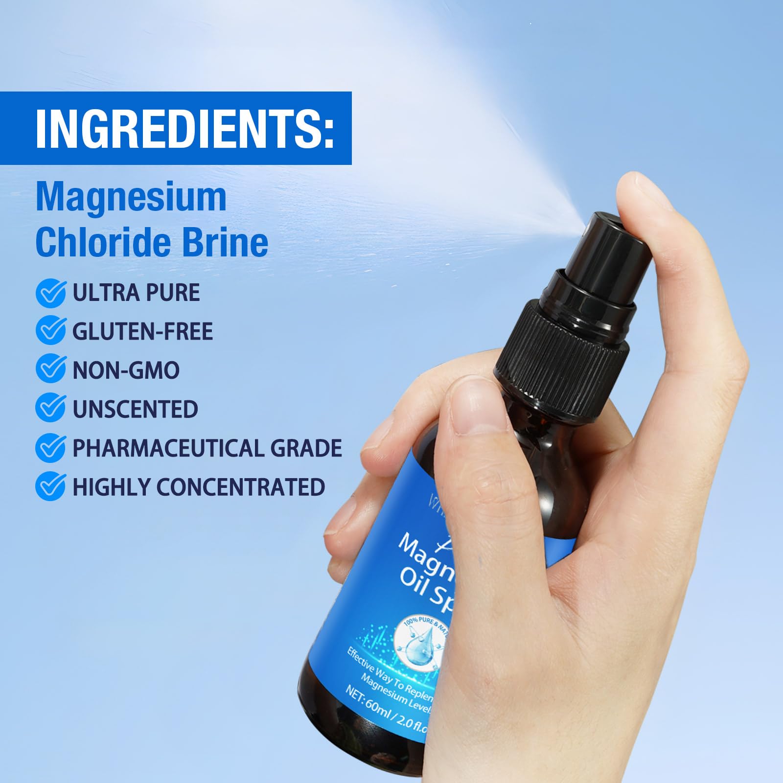 WHLH & WELL-BEING bottle next to hand showing compact size for everyday carry